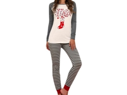 2026-pijamas De Navidad Para Mujer Conjunto De Camiseta Manga Larga Y Pantalones Rayados Ropa Nocturna Navideña
