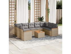 Conjunto de sofá de jardín de 10 piezas con cojines, mimbre beige mixto, DKD Home Decor