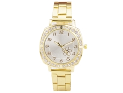 Reloj Unisex De Acero Con Correa De Cuero Y Diamantes De Imitación, Movimiento De Cuarzo (dorado)