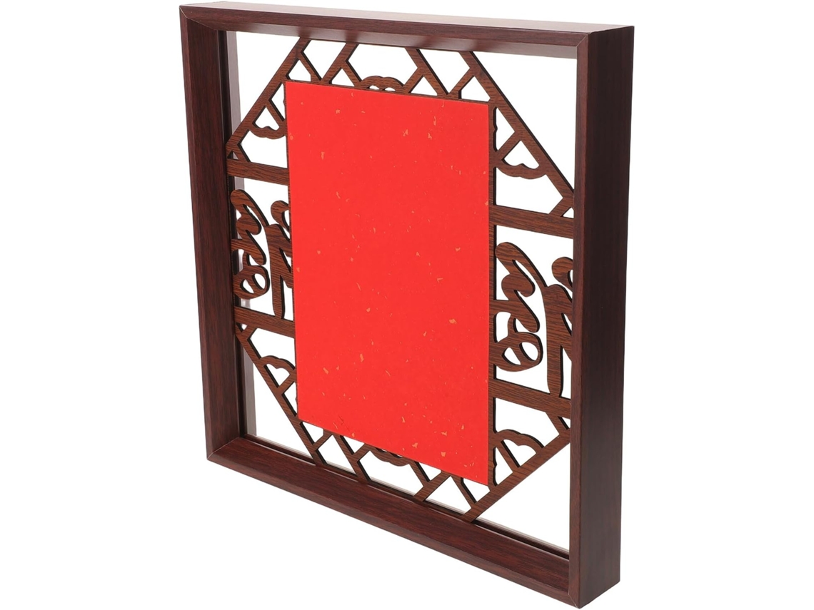 Marco Madera Doble Caligrafía Soporte Tabletas Decoración China Papel Dorado Elegante Fotos Tarjetas Cara Rojo