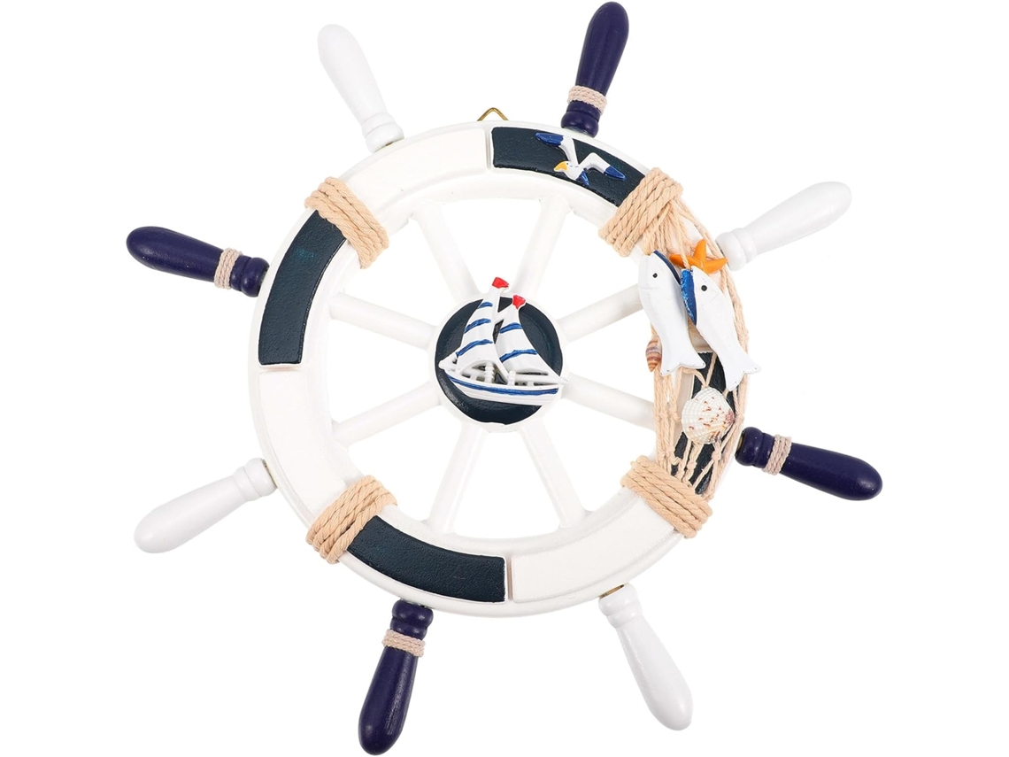 Colgante Timón Barco Madera Estilo Mediterráneo Ligero Fácil Colgar Decoración Paredes Bares Cafeterías Azul