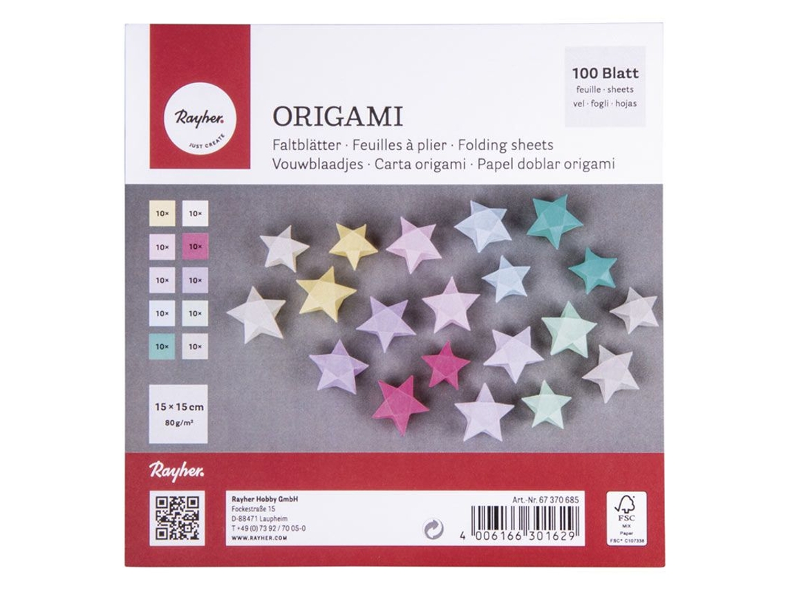 100 hojas de papel origami 15x15 cm - multicolor