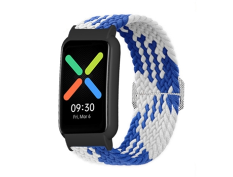 Correa de nailon con elástico de punto para Oppo Watch - azul blanco/negro