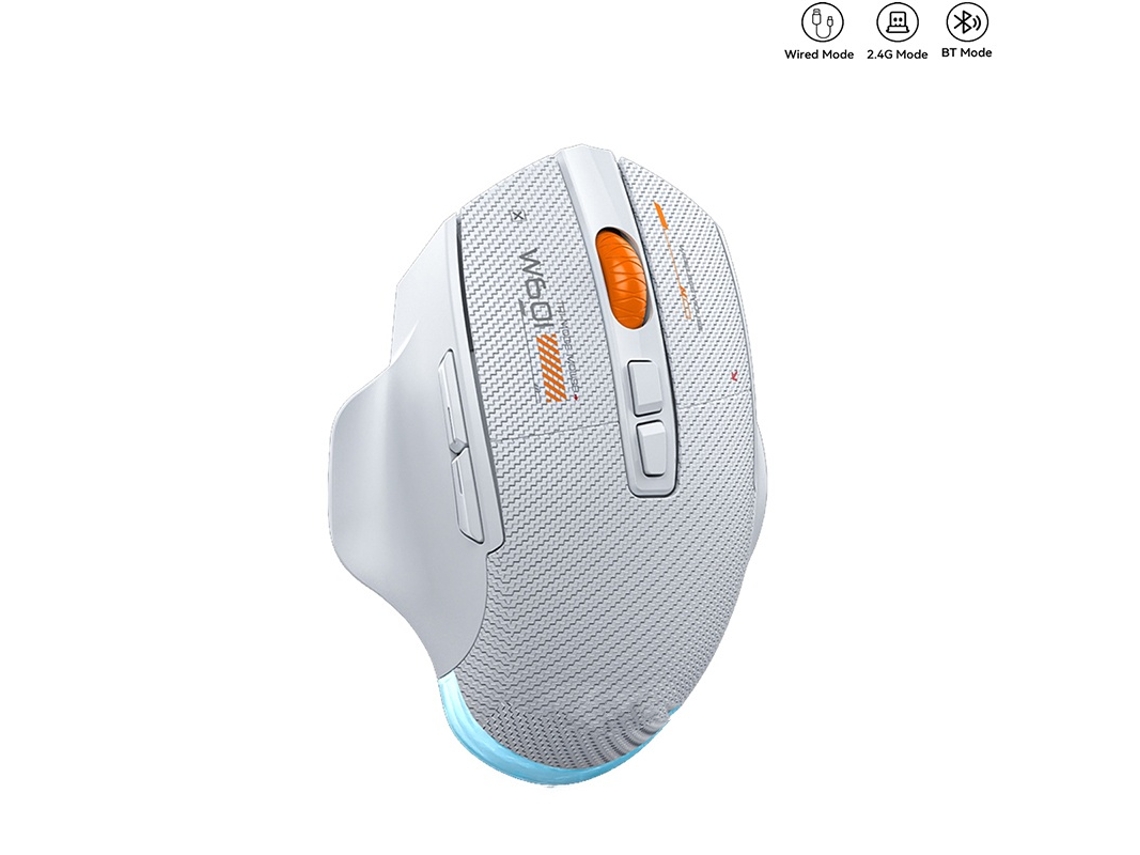 Ratón inalámbrico recargable Yizhood W601 Bluetooth de tres modos, silencioso, 12800 dpi, 7 botones de programación, para Windows, Mac y Android, color blanco