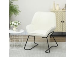 Poltrona De Sala De Estar Com Assento Amplo E Acolchoado Em Veludo, Pés De Metal, Cor Creme.