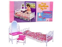 Conjunto de muebles para casa de muñecas, cama, tocador, silla y ropa de cama floral B.active