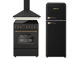 Pack Combinado Solthermic® Cocina Vtc Rustic Black 60x60 Campana Extractora Rustic Black 60 Frigorífico Retro 1,47 Negro