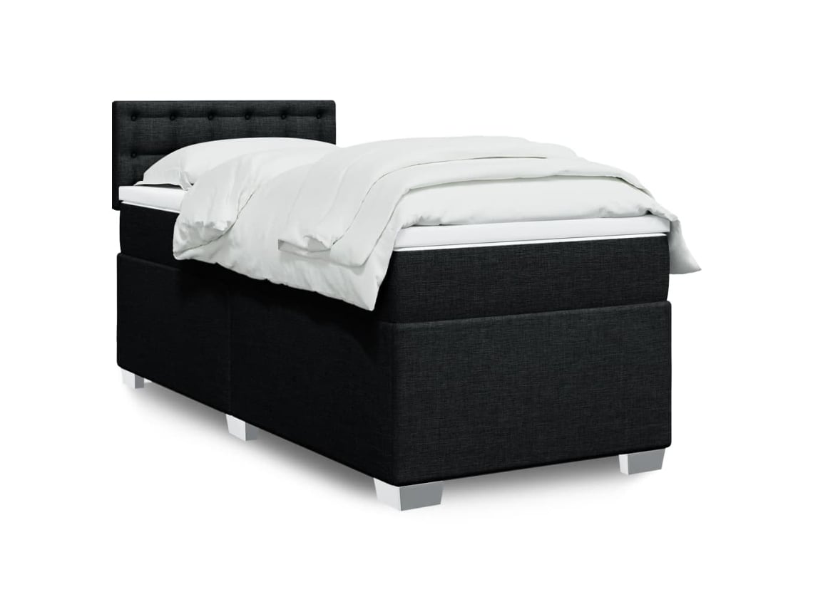 Cama Box Spring Con Colchón Tela Negro 80x200 Cm
