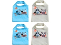 Kit De 4 Sacolas Dobráveis De Poliéster, Grande Capacidade, Leves E Portáteis, Com Estampa De Desenho Animado Para