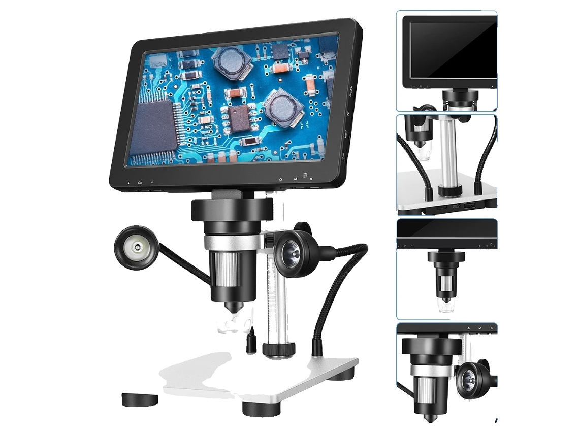 Microscopio digital de 7", 1080p, aumentos de 500x y 1500x, aleación de zinc, enfoque doble, OEM