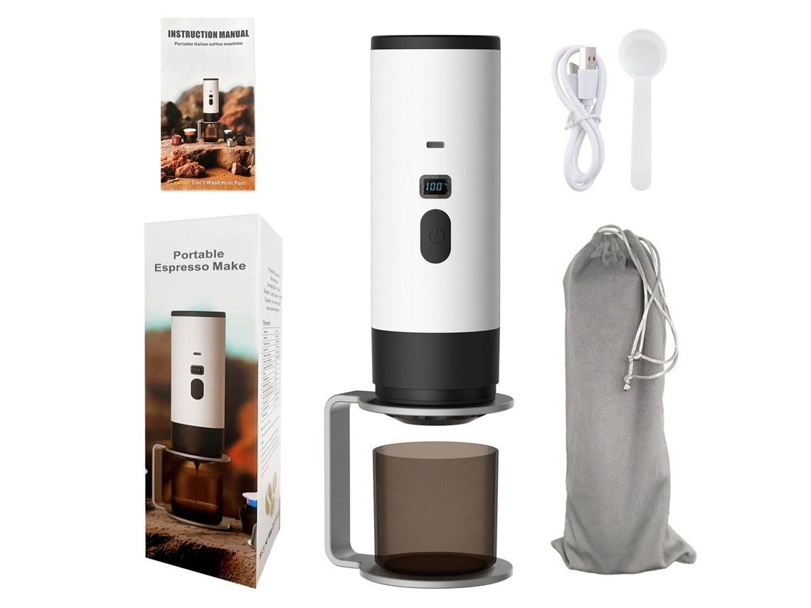 Cafetera espresso portátil (blanca) - Cafetera 2 en 1, compatible con café molido y cápsulas.
