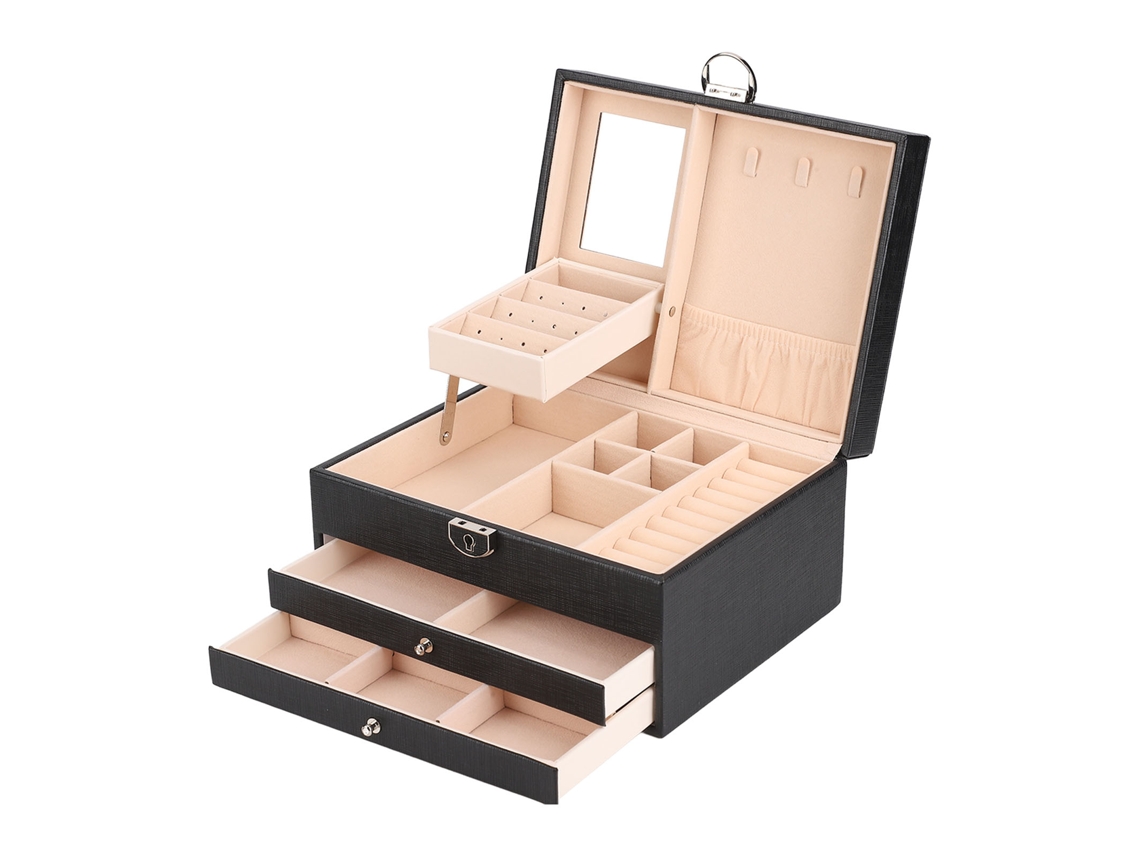 Caja de almacenamiento de joyas de varios niveles con cierre