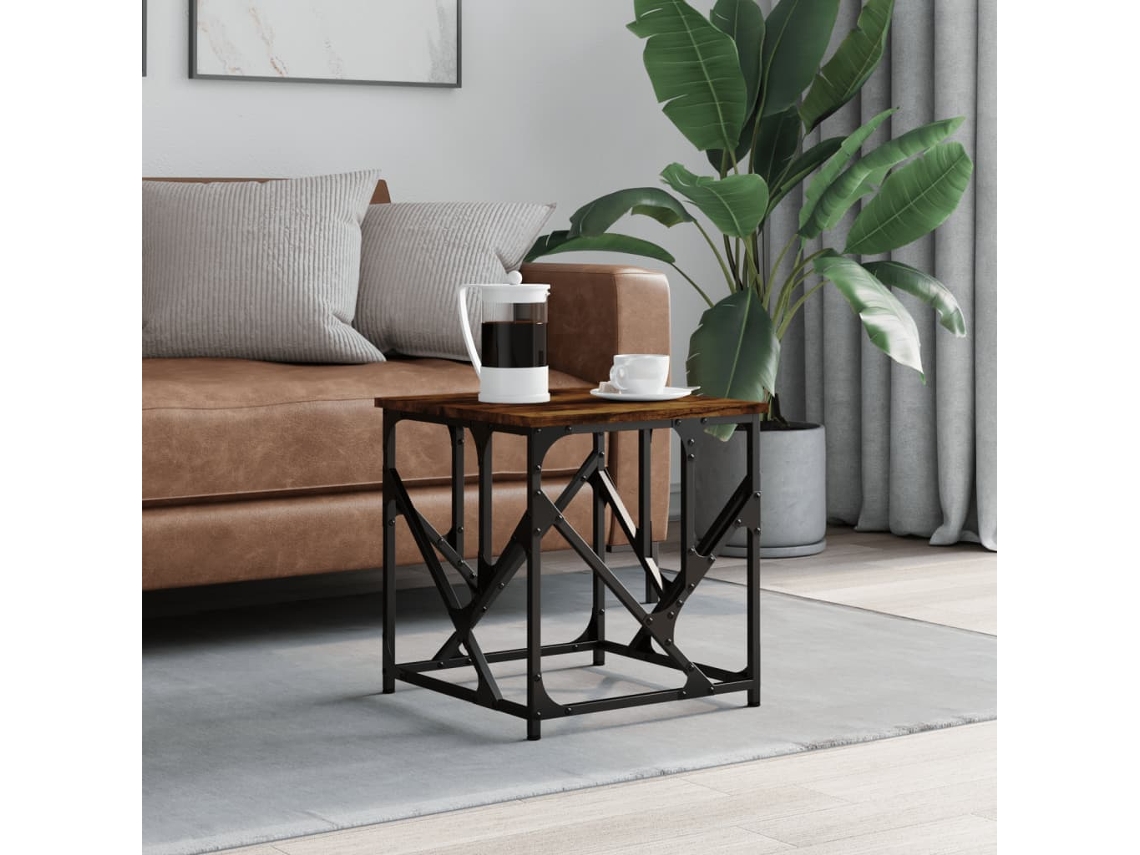 Mesa de centro HARLANV1 de 45x45x47,5 cm, fabricada en madera de roble ahumado.