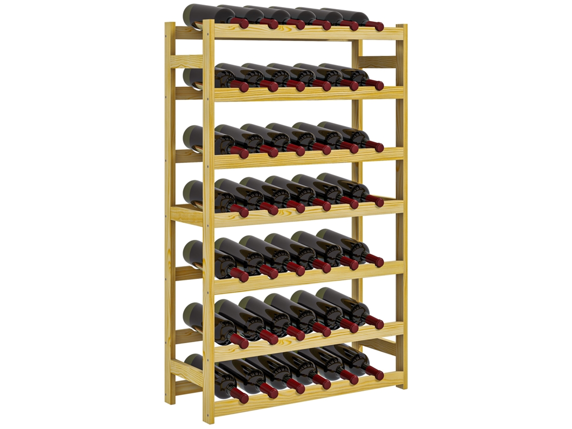 Bodega De Madera Para Vinos, Con Capacidad Para 42 Botellas, 7 Niveles, 63x25x102 Cm, Acabado Natural.