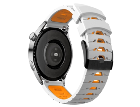 Correa de Silicona 20mm dos colores con orificios trapezoidales de tres filas para Samsung Galaxy Watch4 40mm/44mm/Garmin Venu 2 Plus - blanco/naranja