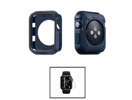 Kit Carcasa de Protección Reforzada + Protector de Hidrogel para Apple Watch Se (2022) 40mm GIFT4ME Azul Escuro/Negro