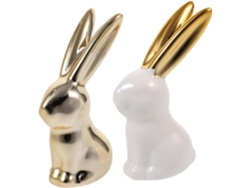 Inoomp 2 Figuritas De Conejo De Cerámica Con Base Estable, Pequeñas Y Lindas Esculturas De Jardín De Cerámica Para