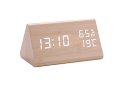 Despertador LED con Higrómetro, Triángulo, Madera, Reloj Digital RNEMITERY