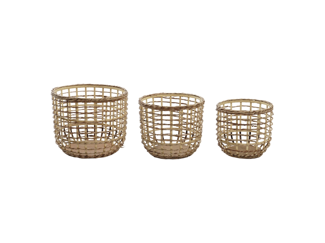 Set 3 Cesta Fibra Maiz Natural Marron 39x39x32cm