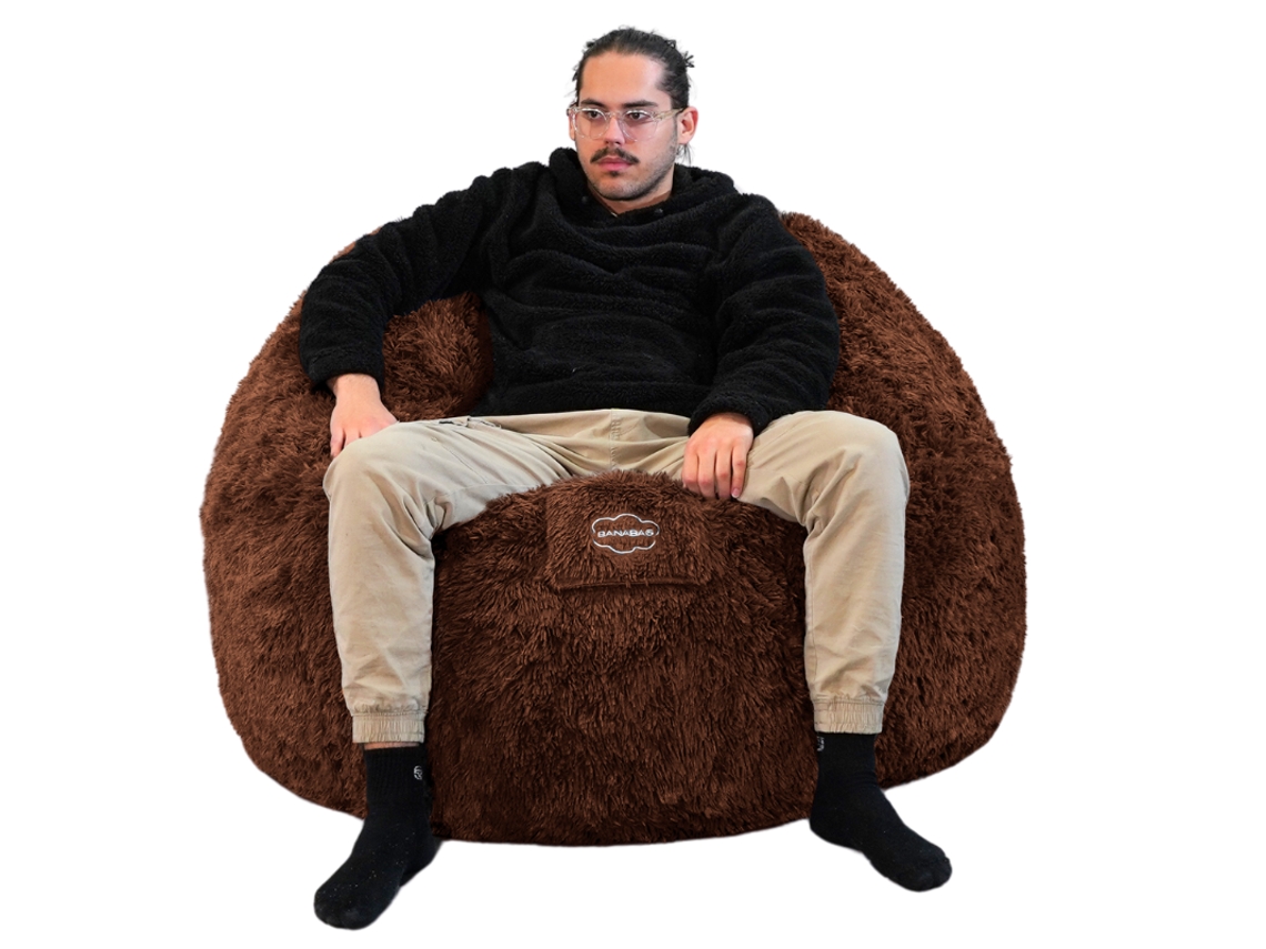 Puf Gigante De Pelo Desenfundable Marrón 120 Cm