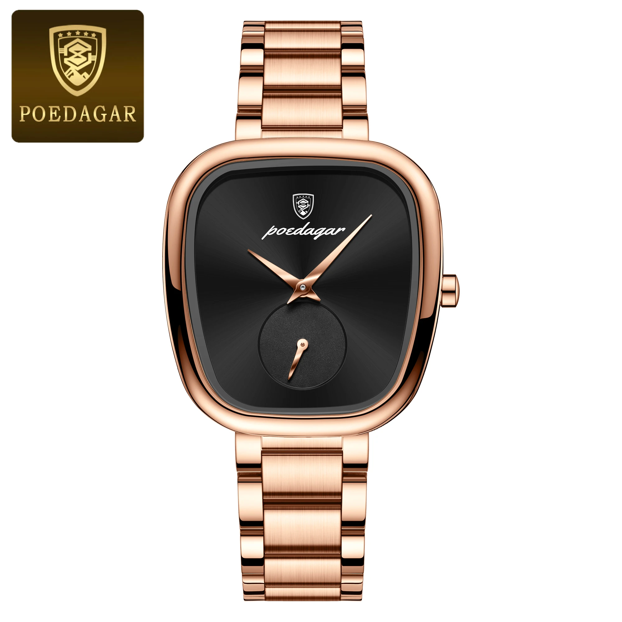 Reloj De Cuarzo Para Mujer, Resistente Al Agua, De Acero Inoxidable (caja Dorada, Esfera Negra).