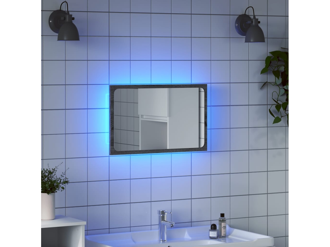 Espejo De Baño Led Madera Ingeniería Gris Sonoma 60x8,5x38 Cm