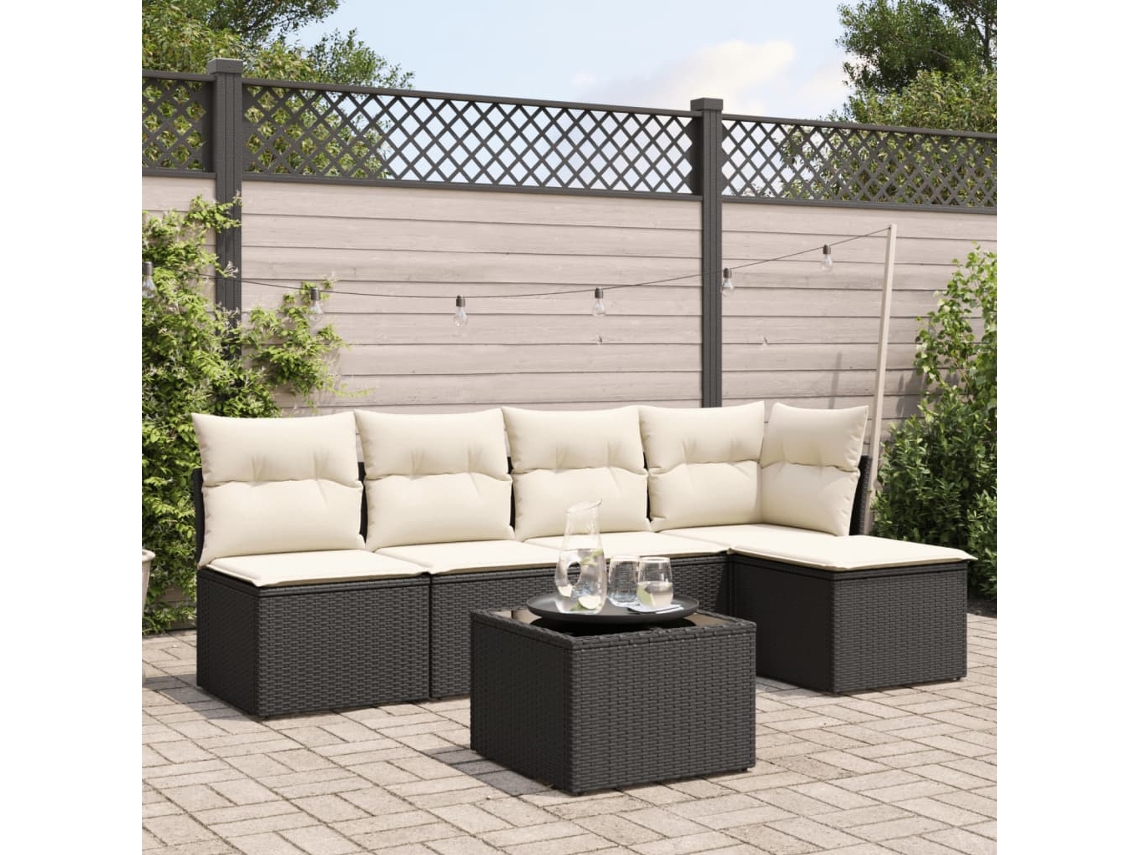 Set De Sofás De Jardín 6 Udsjuego De Muebles De Jardín Y Cojines Ratán Sintético Negro Cfw945985