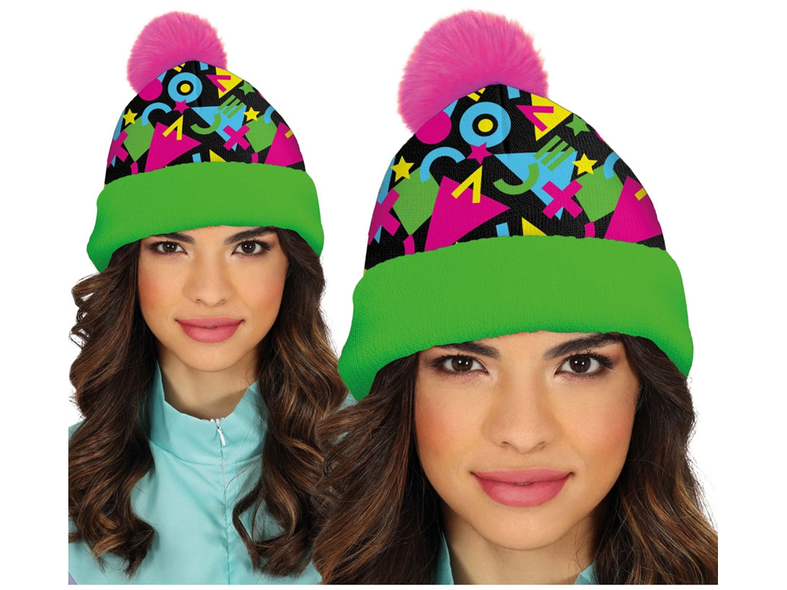 Gorro de Lana verde y rosa años 80 adulto