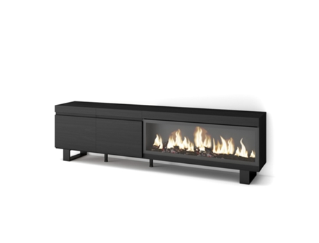 Mueble TV, Televisión, 210, Para TV hasta 80, Chimenea eléctrica XXL, Diseño industrial, Negro SKRAUT HOME