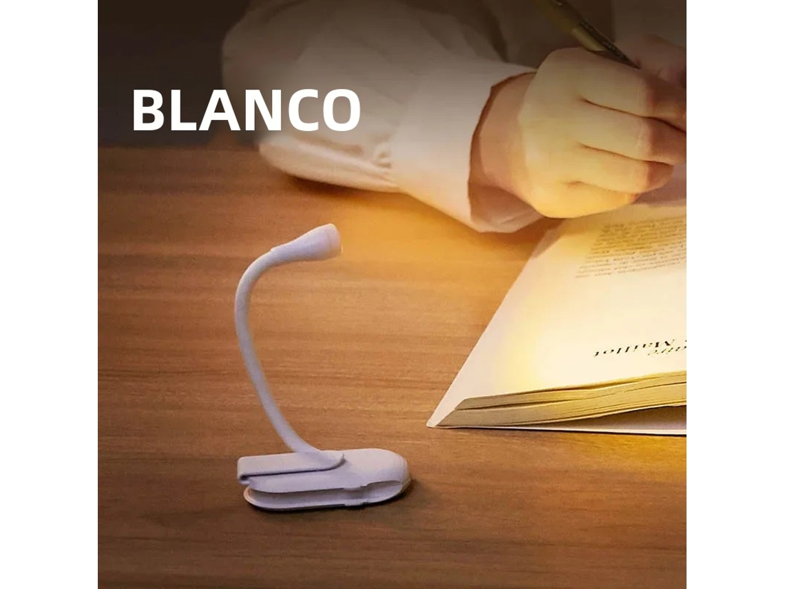 Lámpara De Lectura Led Portátil Recargable Por Usb (blanca) Con Clip, Lámpara De Escritorio Giratoria De 360°