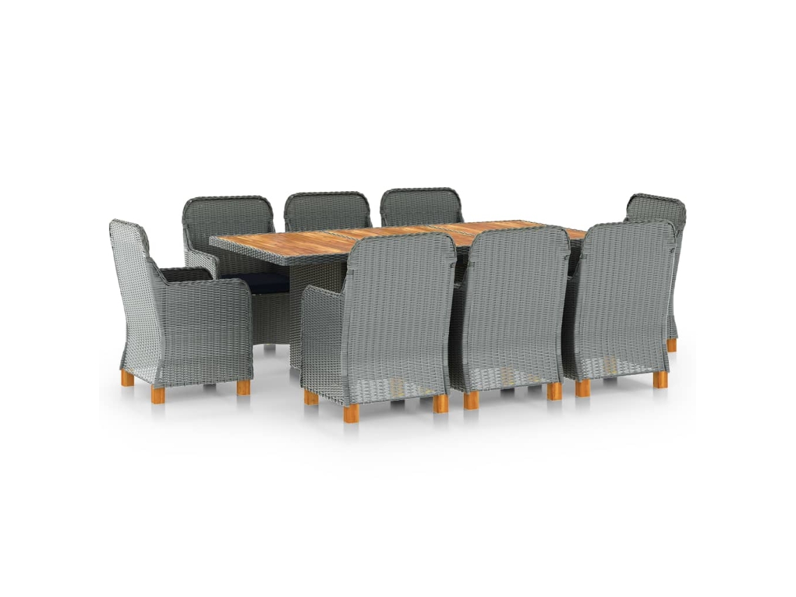 Juego de comedor de exterior de 9 piezas con cojines de mimbre gris claro, Dkd Home Decor
