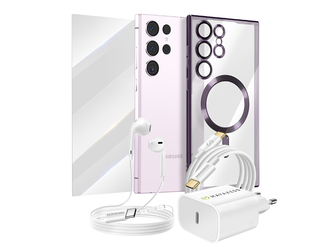 Pack Esencial Para Galaxy S23 Ultra Funda, Protector, Cargador, Auriculares (5 Piezas)