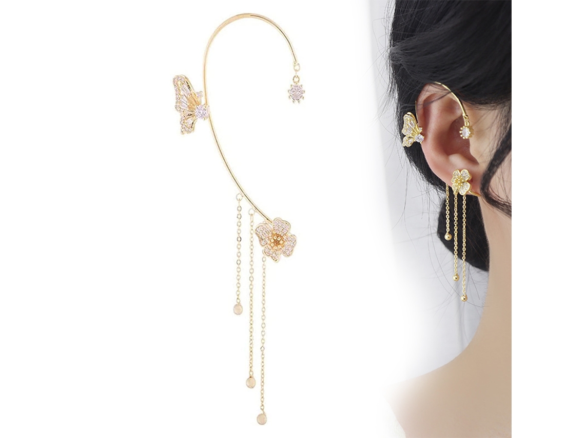 Pendientes De Mariposa Sin Perforación, Colgante Largo, Circonita, Estilo Floral, Plata, Oro, Regalo