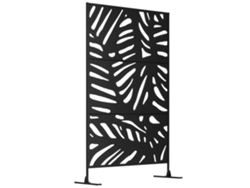 Mampara de privacidad exterior decorativa de metal negro con motivo vegetal - 122 x 45 x 198 cm