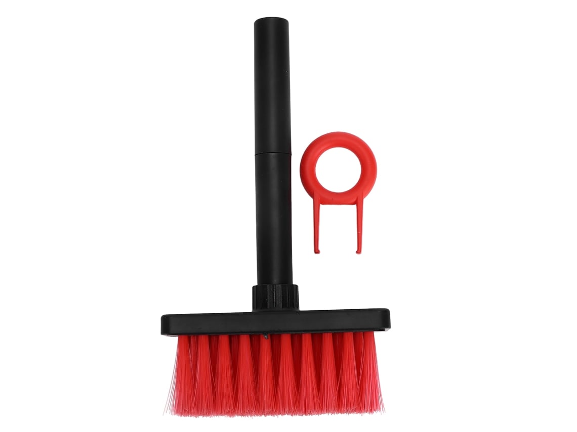 Escova de limpeza multifuncional Rebe 5 em 1 para teclados e fones de ouvido, design de cabeça dupla com 3 linhas, plástico, preta e vermelha.