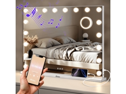 Espejo Hollywood con altavoces Bluetooth, 80 x 60 cm, espejo de maquillaje blanco con luz LED Mirlux