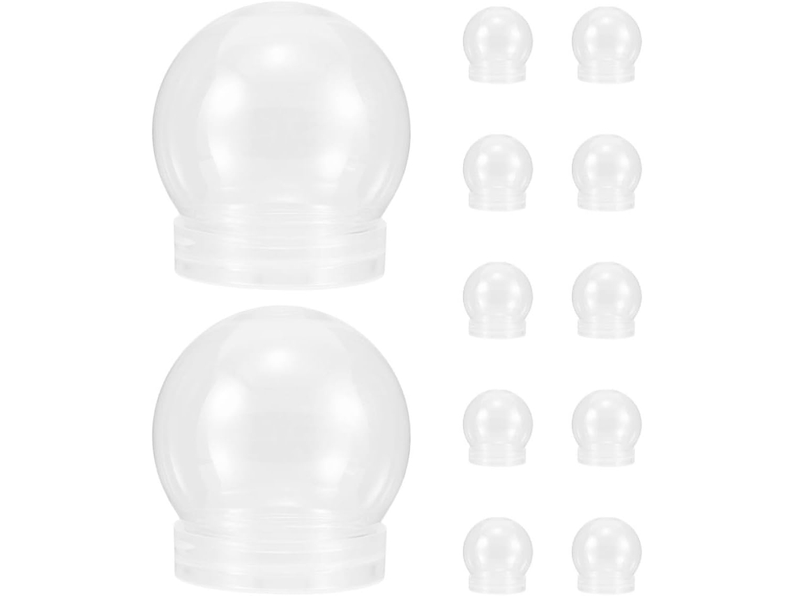 Juego 12 Bolas Nieve Manualidades Decoraciones Temporada Tapones Rosca Plástico Transparente 150 Ml