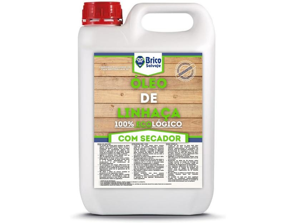 Aceite de Linaza CON SECANTE para la Madera 25 L BRICOSALVAJE, Teja, Terrazo aplicación fácil, 100% ecológico