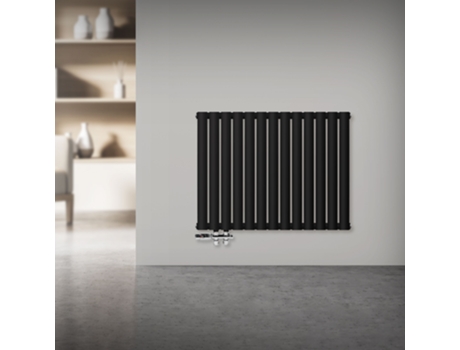Radiador de panel monocapa 600x780 mm negro mate racor de conexión con termostato LUXEBATH