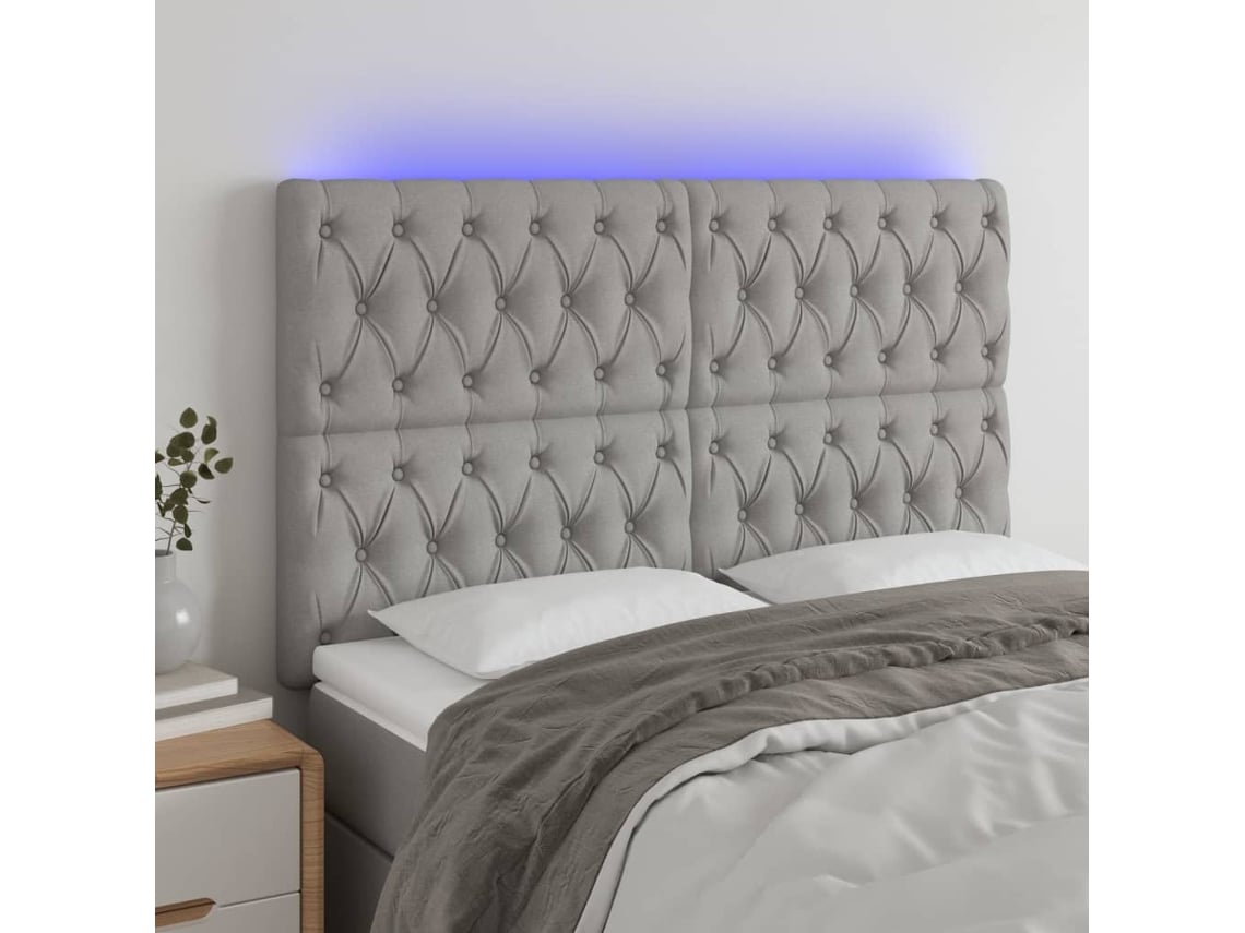 Cabecero Con Luces Led Tela Gris Claro 144x7x118/128 Cm