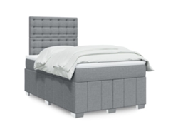 Cama Box Spring Con Colchón Tela Gris Claro 120x200 Cm