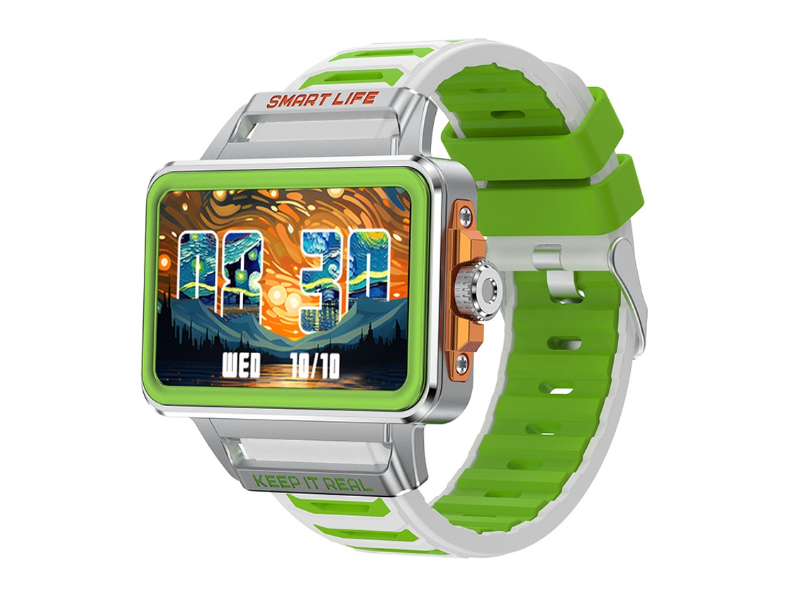 S666 esfera giratoria pantalla horizontal monitorización del ritmo cardíaco reloj inteligente deportivo plateado verde GODTVAGT