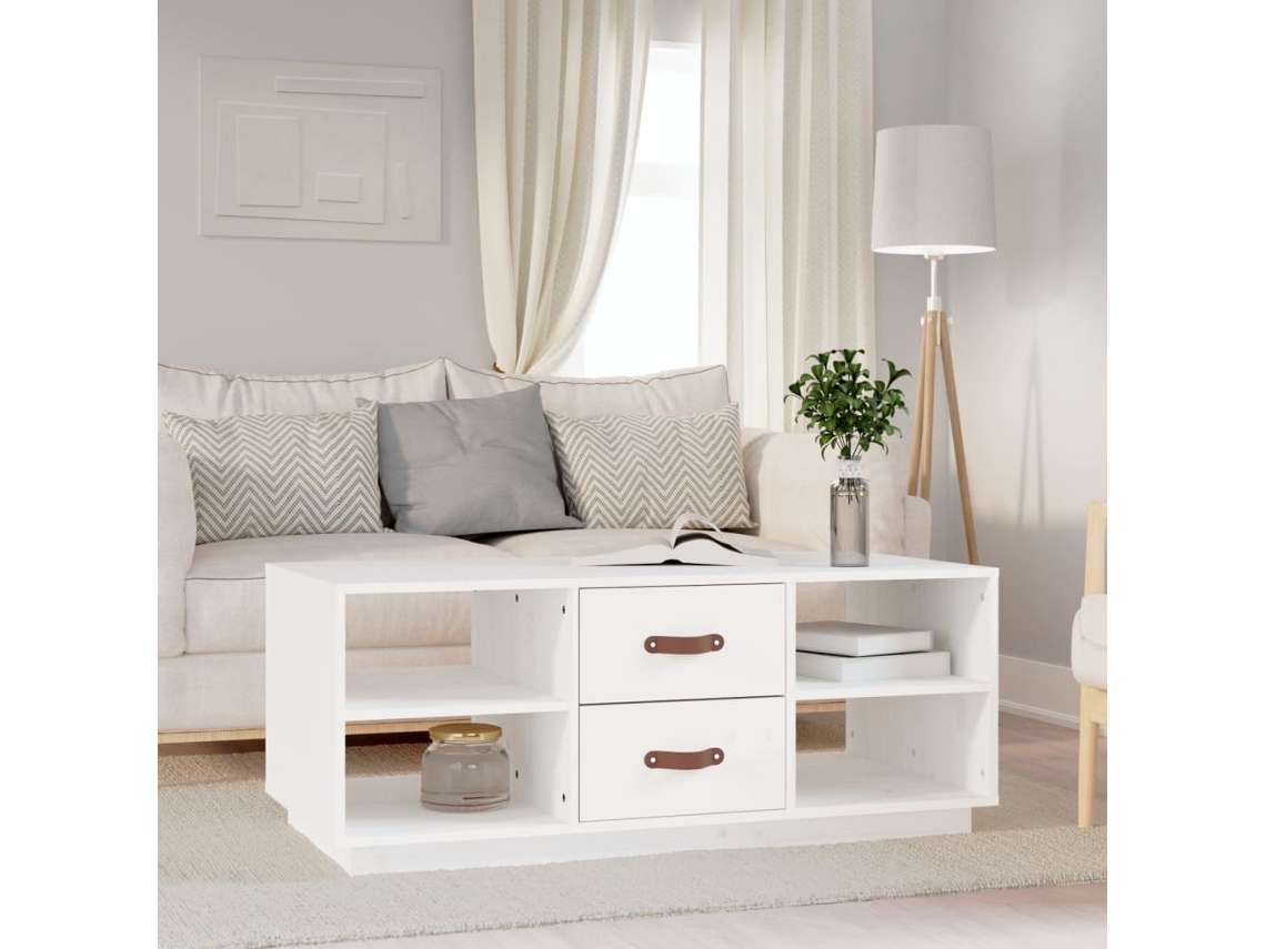 Mesa de Centro Apoyo 100X50X41 cm Pino Macizo Blanco