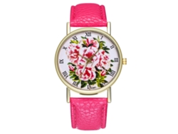 Reloj De Pulsera De Cuarzo Informal Para Mujer En Piel Sintética Rosa Y Roja Con Esfera Redonda.
