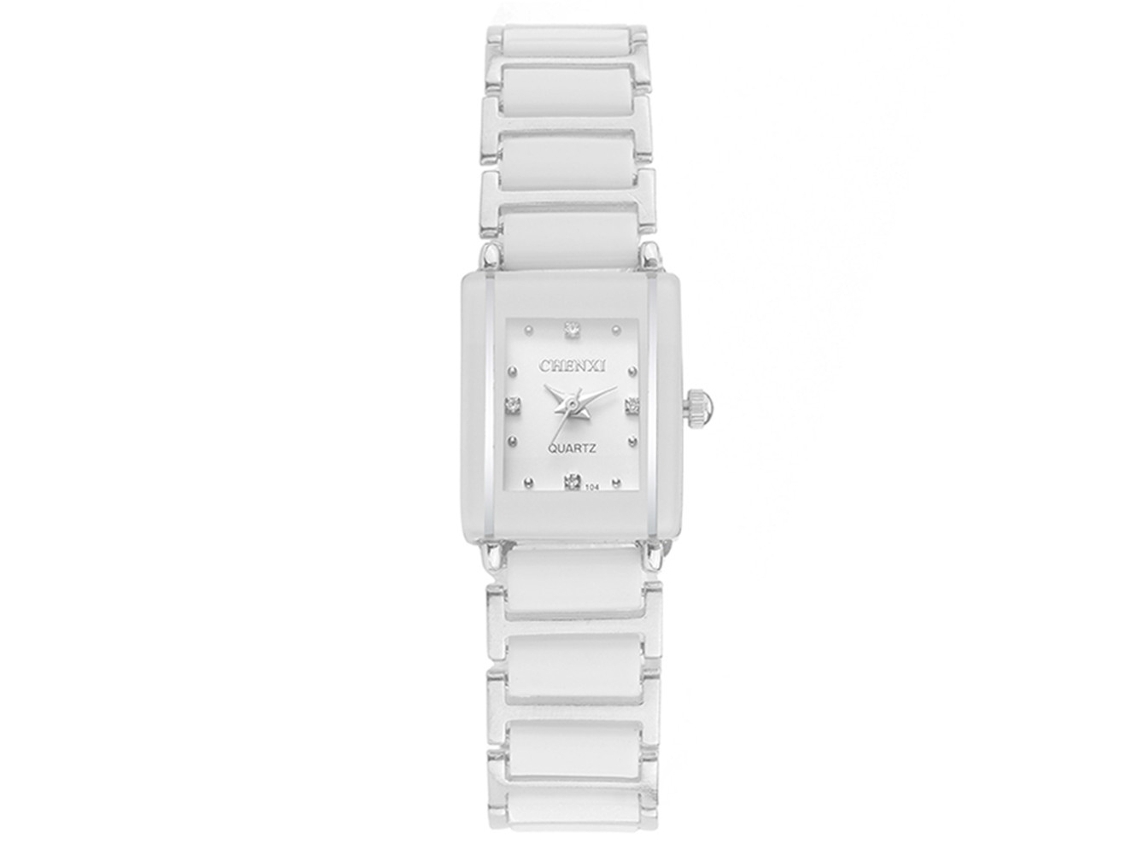 Reloj De Pulsera Rectangular De Cerámica Blanca Para Mujer, De Cuarzo, Resistente Al Agua.