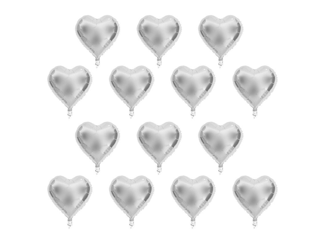 Globos metálicos plateados con forma de corazón de Celebration Essentials: añaden un ambiente romántico a tus fiestas. Globos de papel con forma de corazón.