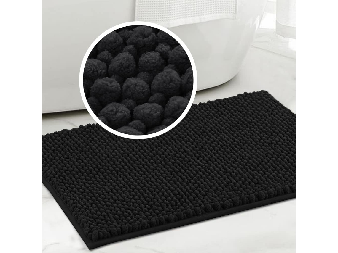(negro) Alfombra De Baño De Fibra, Antideslizante, Absorbente, Lavable A Máquina, Alfombra De Baño De Terciopelo De Secado Rápido