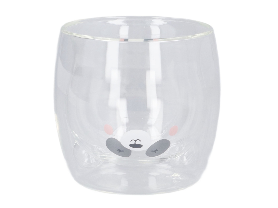 Preciosa taza de vidrio de doble pared de 250 ml resistente al calor con aspecto de oso