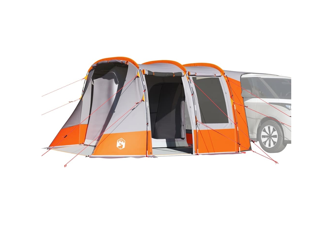 Tienda de campaña impermeable para coche, gris y naranja.