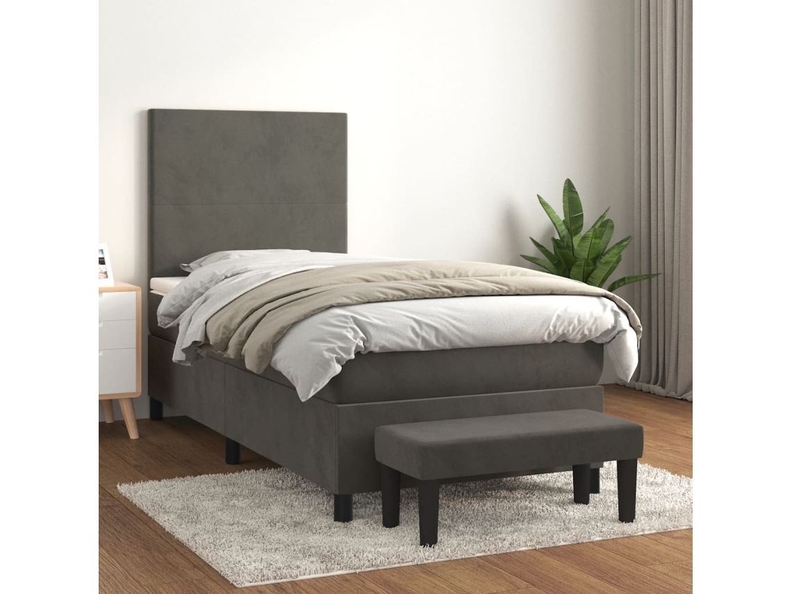Cama Box Spring Con Colchón Terciopelo Gris Oscuro 80x200 Cm